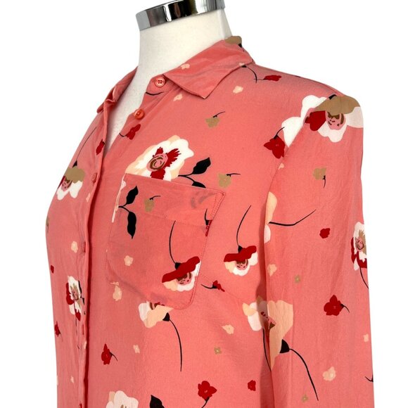 Talbots Floral Print Silk Blouse Pink Red Size SP - Picture 4 of 9